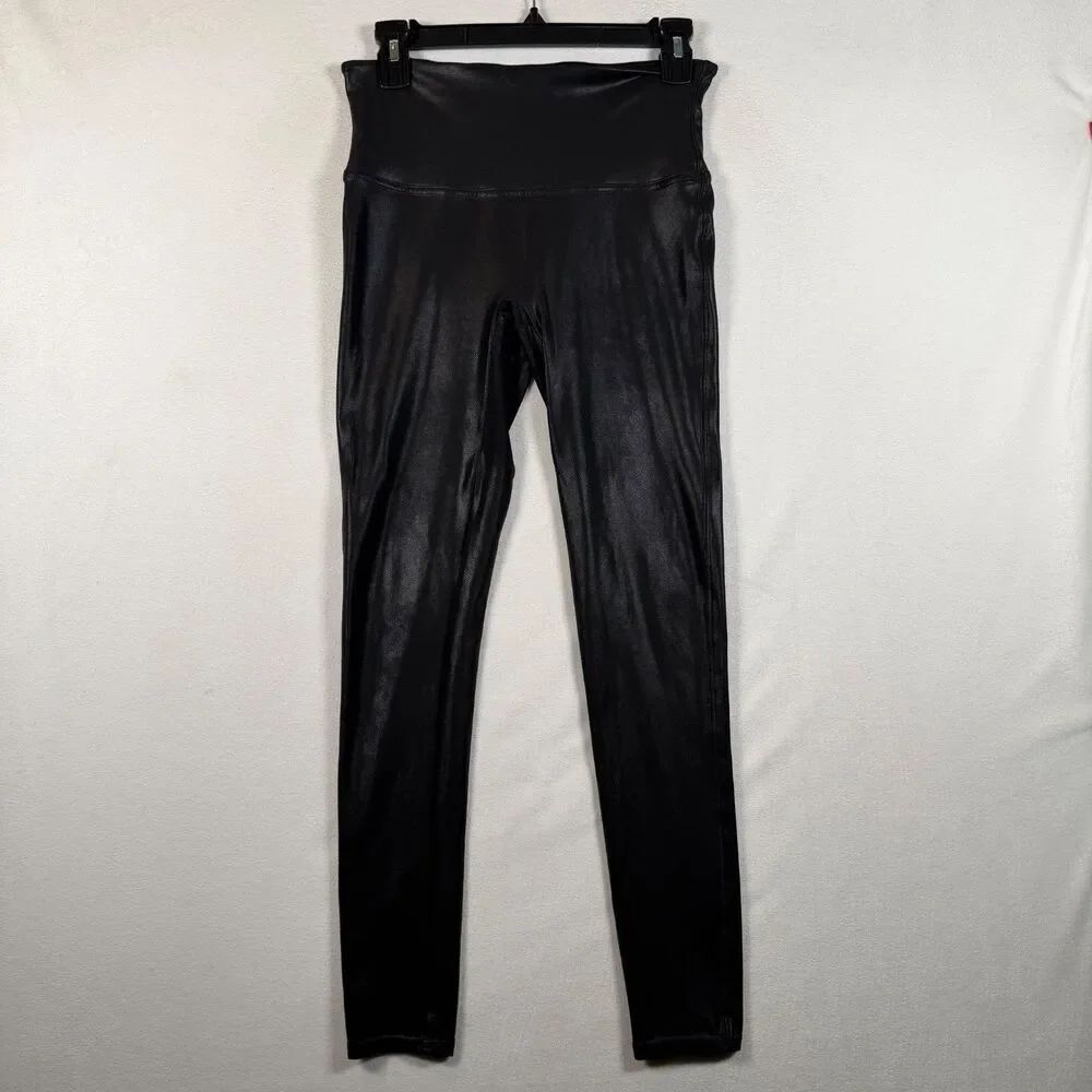 Spanx Faux Leather Look Leggings Black High Rise Ankle Pull On Size Large